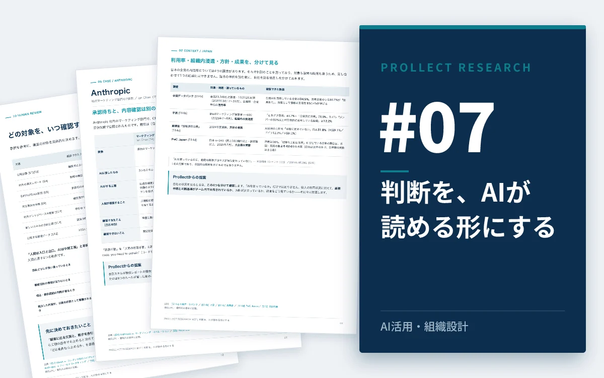 Prollect Research #07『判断を、AIが読める形にする』の表紙イメージ